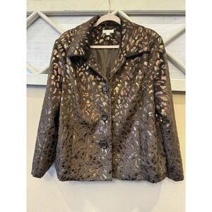 ERIN Jacket Women's Size 1X Brown Logo Buttons‎ Front & Pockets Animal Print